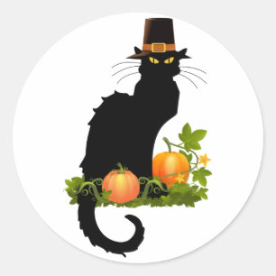 Le Chat Noir Thanksgiving and Pilgrim Turkey Classic Round Sticker