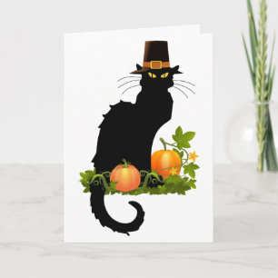 Le Chat Noir Thanksgiving and Pilgrim Turkey Holiday Card