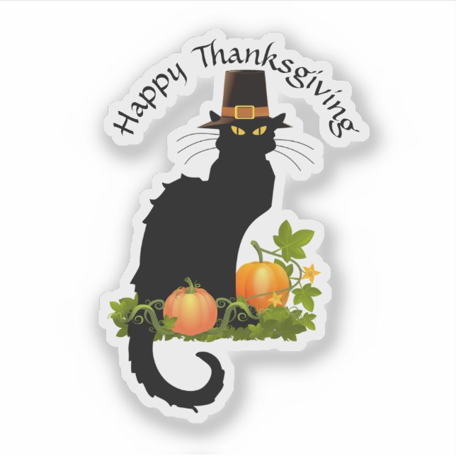 Le Chat Noir Thanksgiving and Pilgrim Turkey Sticker (Front)