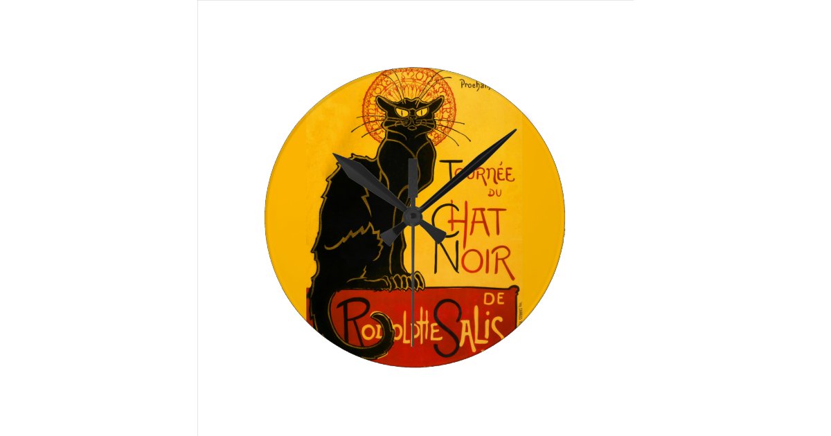 Le Chat Noir The Black Cat Art Nouveau Vintage Round Clock Zazzle Com