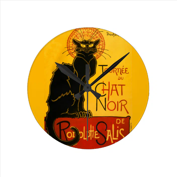 Le Chat Noir The Black Cat Art Nouveau Vintage Round Clock Zazzle Com
