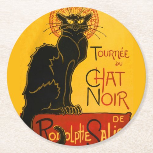 Le Chat Noir The Black Cat Art Nouveau Vintage Round Paper Coaster