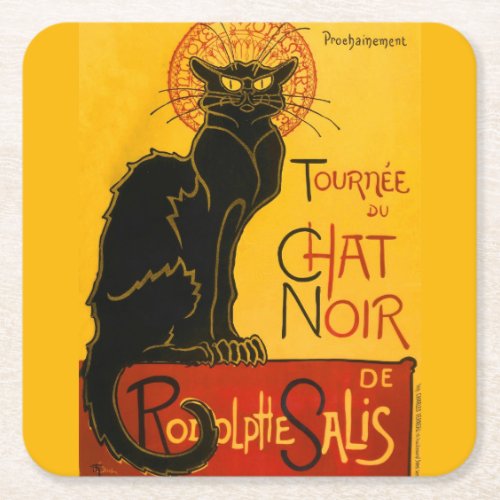 Le Chat Noir The Black Cat Art Nouveau Vintage Square Paper Coaster