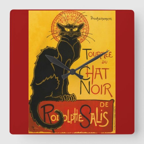 Le Chat Noir The Black Cat Art Nouveau Vintage Square Wall Clock