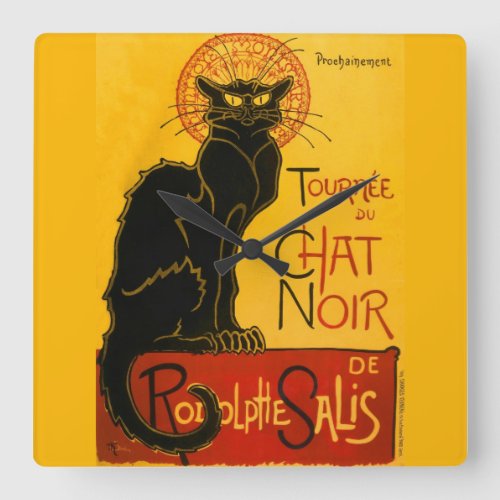 Le Chat Noir The Black Cat Art Nouveau Vintage Square Wall Clock