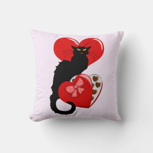 Le Chat Noir Valentines Day Throw Pillow