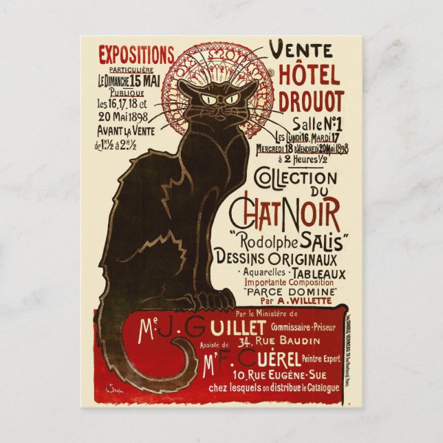 Le Chat Noir, Vente Hôtel Drouot Postcard (Front)