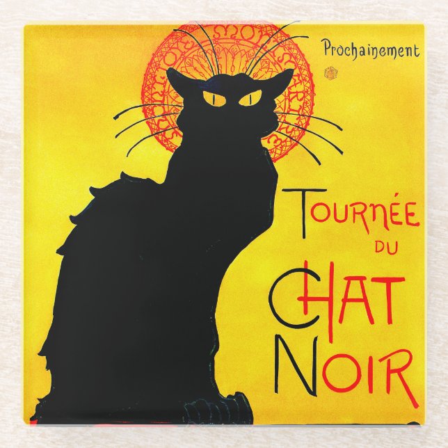 Le Chat Noir Vintage Glass Coaster (Front)