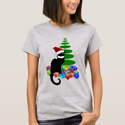 Le Chat Noir With Christmas Tree T_Shirt