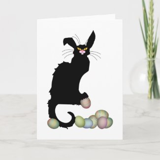 Le Chat Noir with Colored Easter Eggs Holiday Card