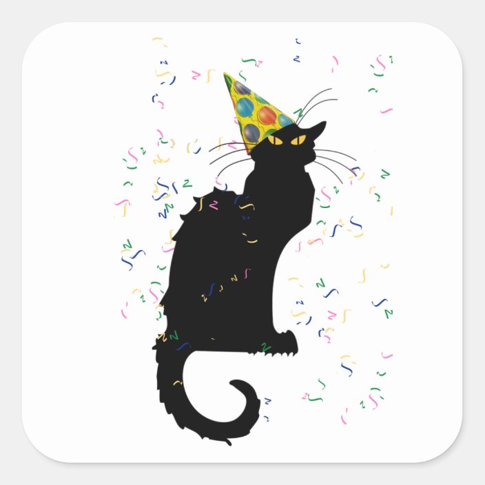 Le Chat Party Hat Confetti Square Sticker Zazzle Com