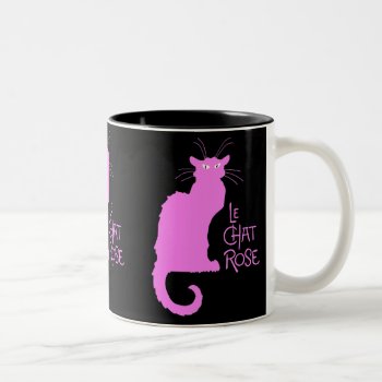 Le Chat Rose Two-tone Coffee Mug by TimeEchoArt at Zazzle