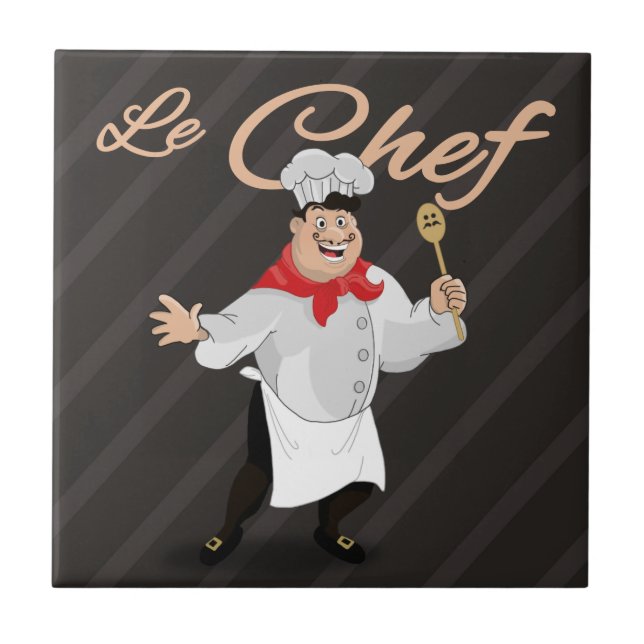 Le chef french cartoon kitchen cook art mustache tile (Front)