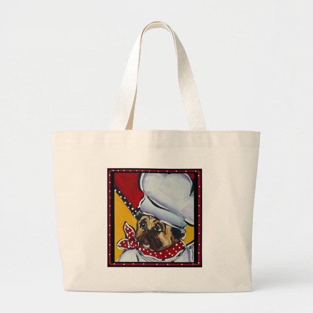 Le Chef Pug Large Tote Bag (Front)