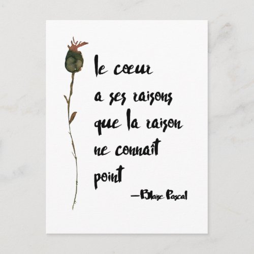 Le Coeur  Heart Has Its Reasons  Love Quote Postcard