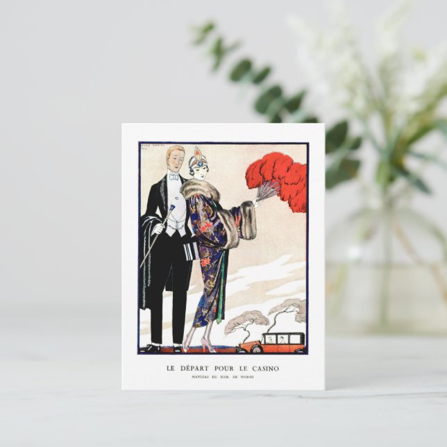 Le départ pour le casino by George Barbier  Postcard (Standing Front)