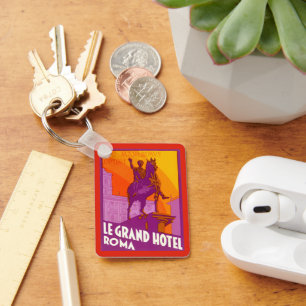 Le Grand Hotel Roma Statue, Italy, Vintage Travel Keychain