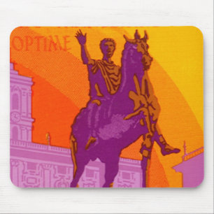 Le Grand Hotel Roma Statue, Italy, Vintage Travel Mouse Pad
