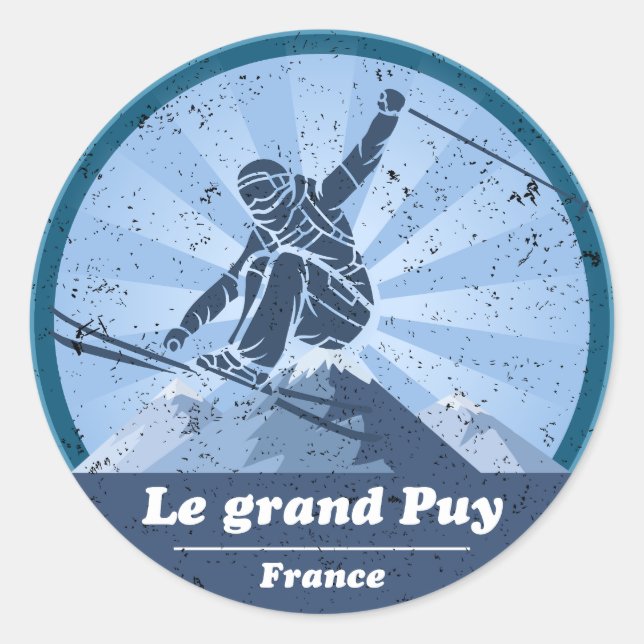 Le grand Puy en Champsaur Skier Classic Round Sticker (Front)