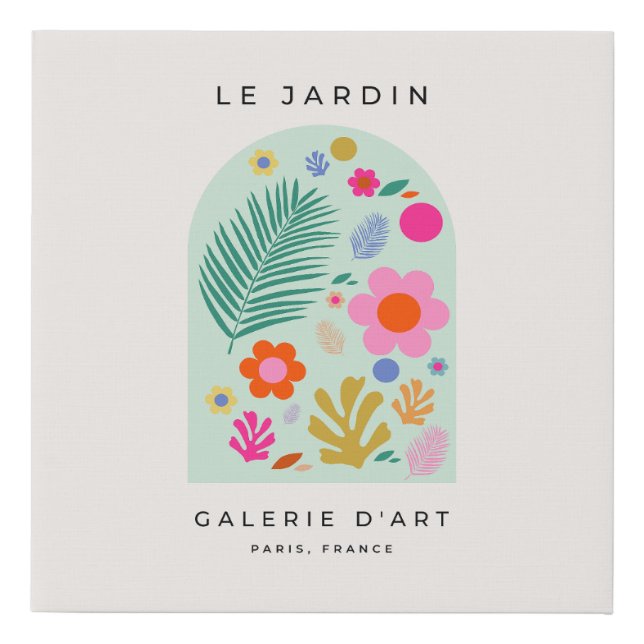 Le Jardin 03 Abstract Floral Green Pink Flowers Faux Canvas Print (Front)