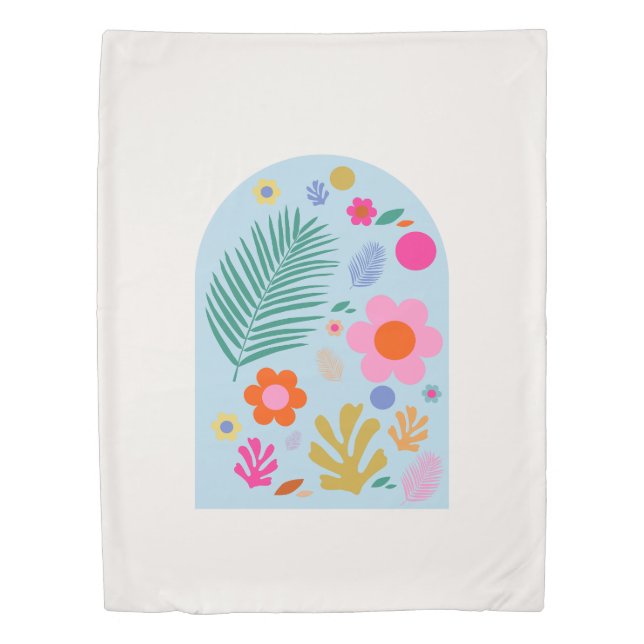 Le Jardin 06 Abstract Retro Flowers Blue And Pink Duvet Cover (Front)
