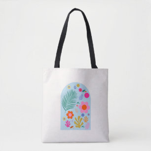 Le Jardin 06 Abstract Retro Flowers Blue And Pink Tote Bag