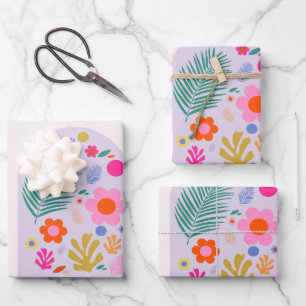 Le Jardin 07 Retro Flowers Pastel Lilac Wrapping Paper Sheets