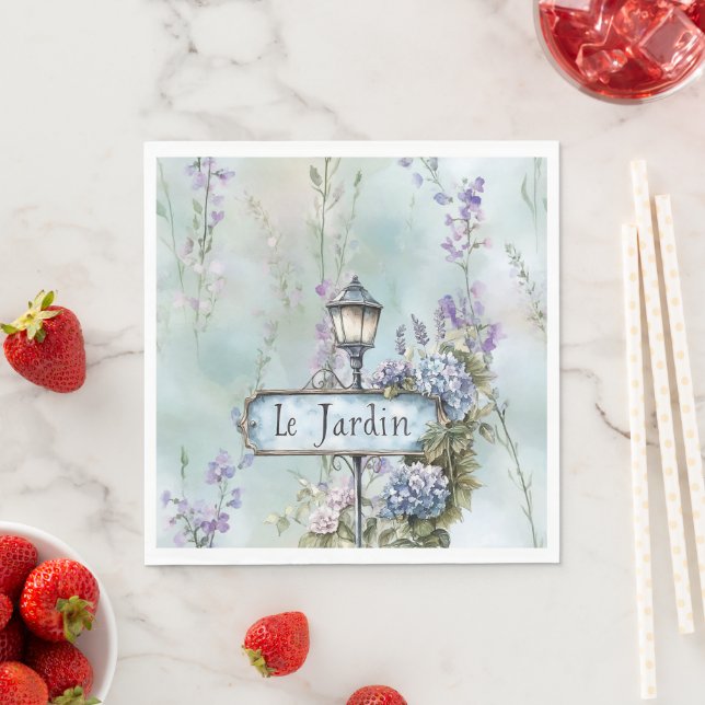 Le Jardin Pretty Purple Flowers Bridal Shower Napkins (Insitu)