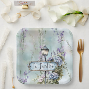 Le Jardin (the garden) Pretty Purple Flowers Paper Plates