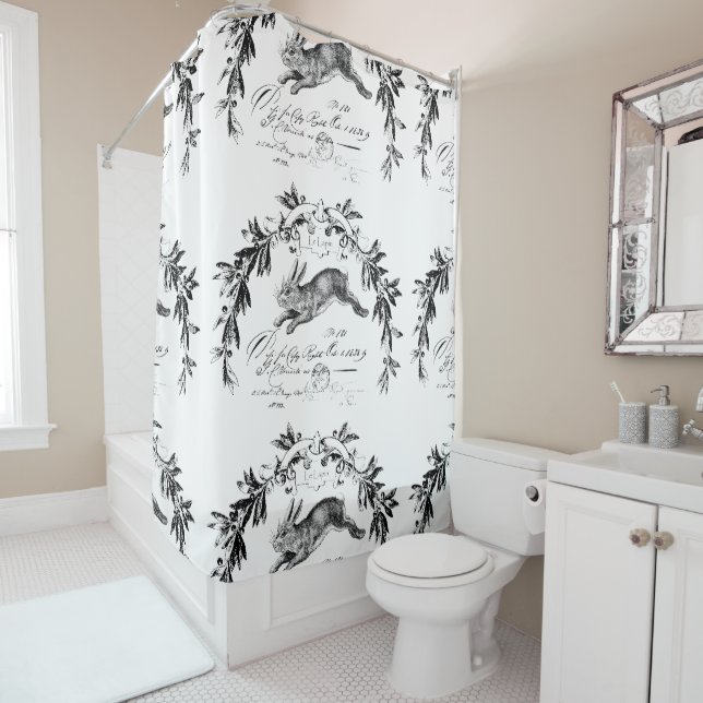Le Lapin French Hare Shower Curtain (In Situ)