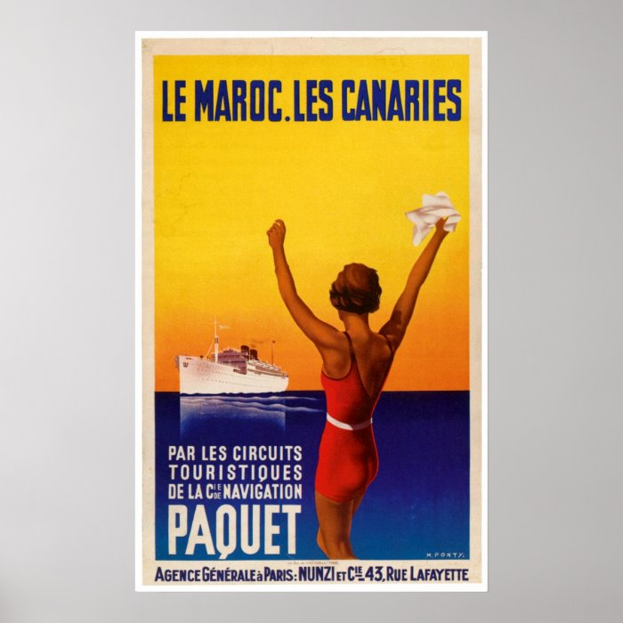 Le Maroc Les Canaries Vintage Ship Ad Poster