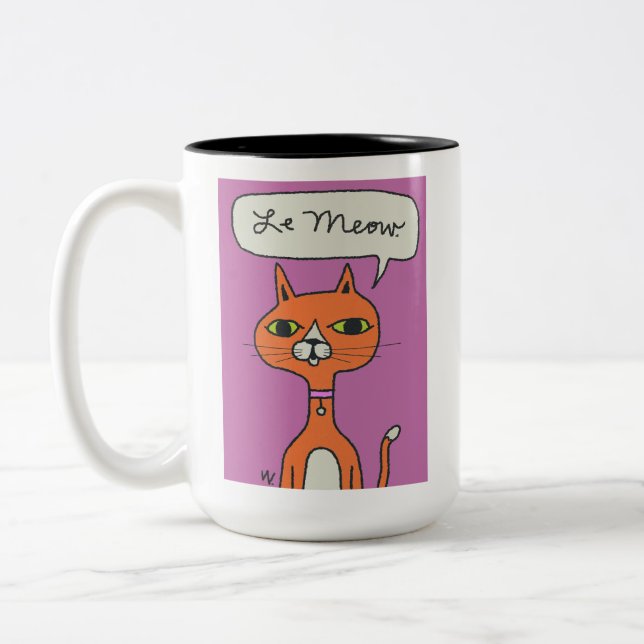 Le Meow Orange Cartoon Cat Mug (Left)