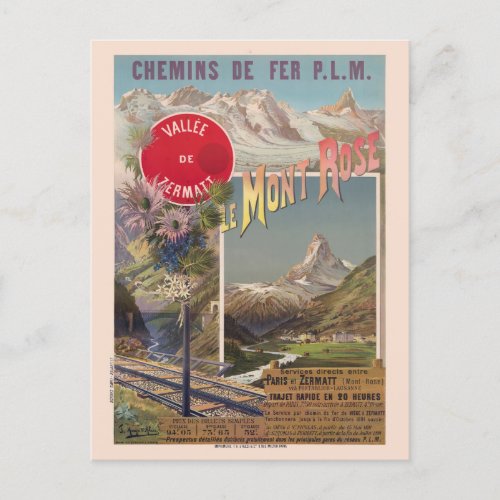Le Mont Rose Switzerland Vintage Poster 1891 Postcard