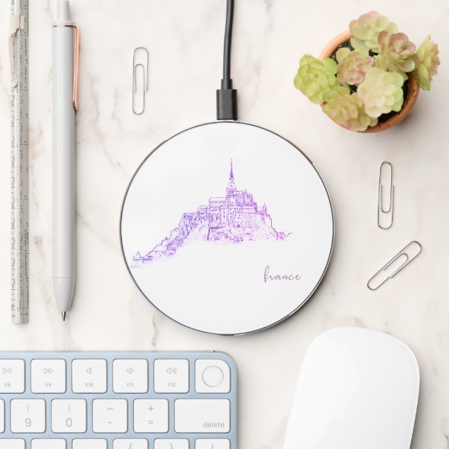Le Mont Saint Michel France Architecture Sketch Wireless Charger (Desk)