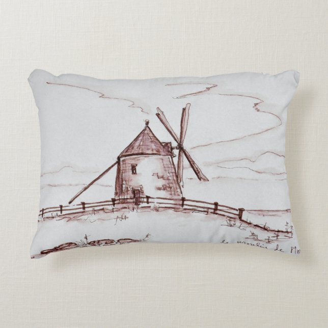 Le Moulin de Moidrey Windmill | Pontorson Accent Pillow (Front)