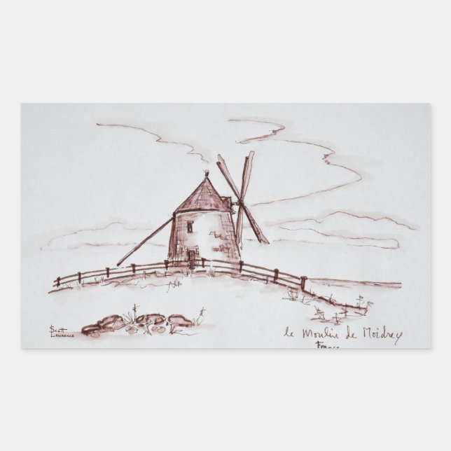 Le Moulin de Moidrey Windmill | Pontorson Rectangular Sticker (Front)