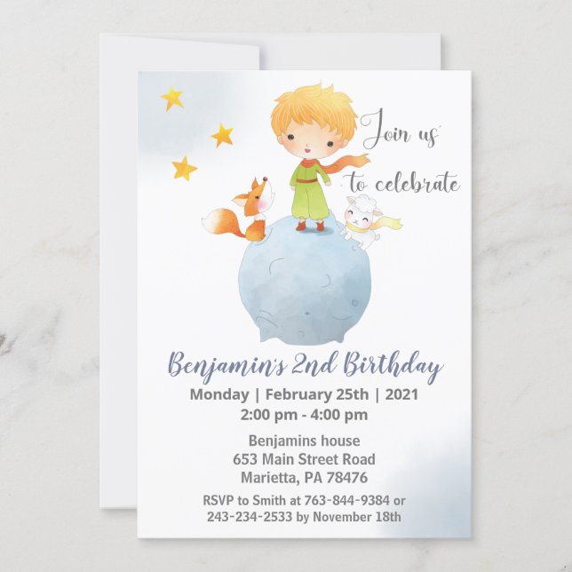 Le Petit Prince Birthday Party Invitation (Front)