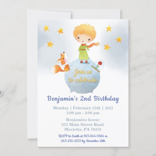 Le Petit Prince with Rose Birthday Party Invitation
