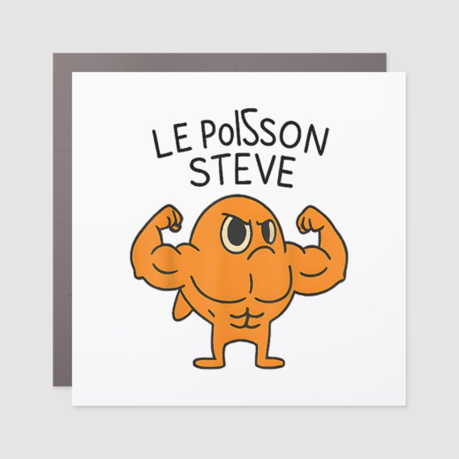 Le Poisson Steve Funny Muscular Fish Cartoon Car Magnet (Front)
