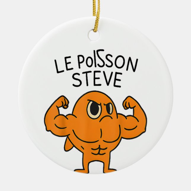 Le Poisson Steve Funny Muscular Fish Cartoon Ceramic Ornament (Front)