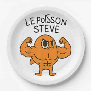 Le Poisson Steve Funny Muscular Fish Cartoon Paper Plates