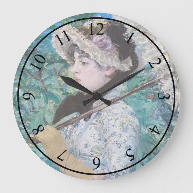 Le Printemps Manet Impressionist Art Painting Large Clock (Front)