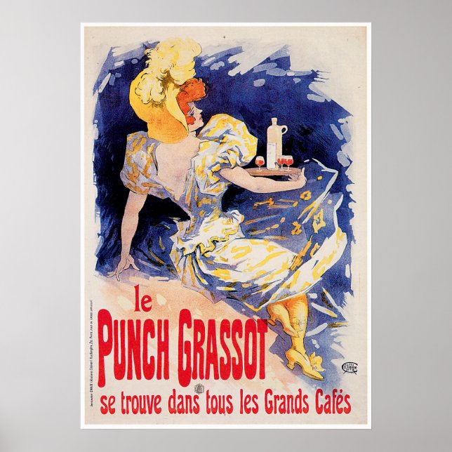 Le Punch Grassot Vintage Wine Drink Ad Art Poster (Front)