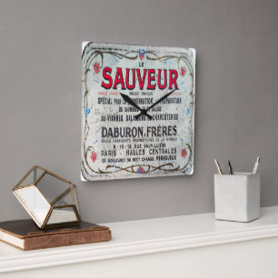 Le Sauveur, vintage French meat preserver. Square Wall Clock