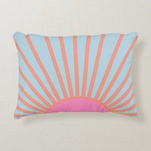 Le Soleil 02 Retro Sun Pink And Blue Sunshine Accent Pillow