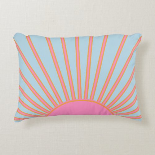 Le Soleil 02 Retro Sun Pink And Blue Sunshine Accent Pillow