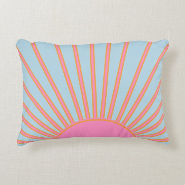 Le Soleil 02 Retro Sun Pink And Blue Sunshine Accent Pillow (Front)