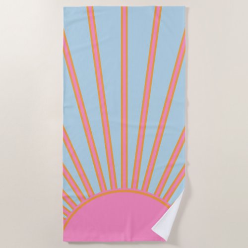 Le Soleil 02 Retro Sun Pink And Blue Sunshine Beach Towel