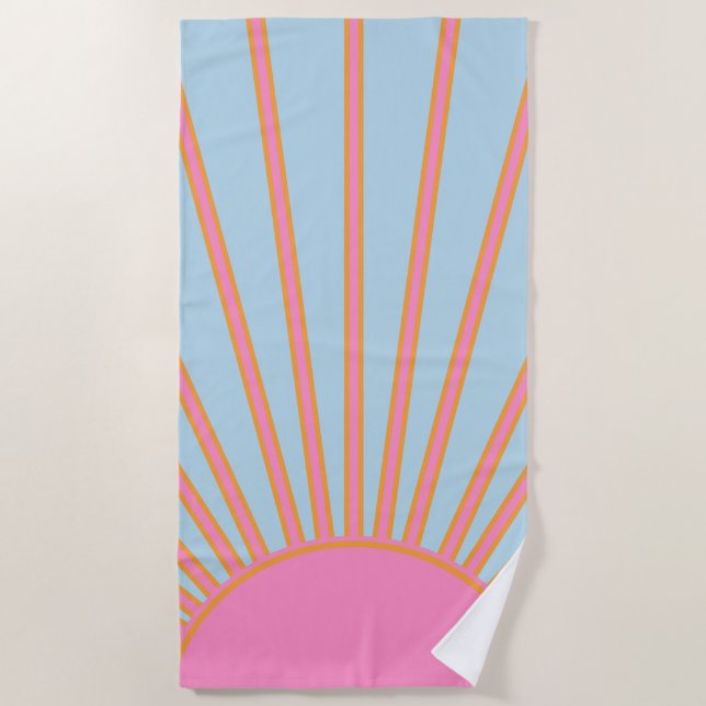 Le Soleil 02 Retro Sun Pink And Blue Sunshine Beach Towel (Front)