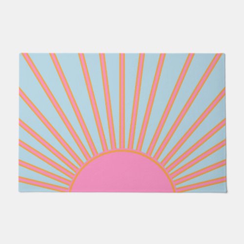 Le Soleil 02 Retro Sun Pink And Blue Sunshine Doormat